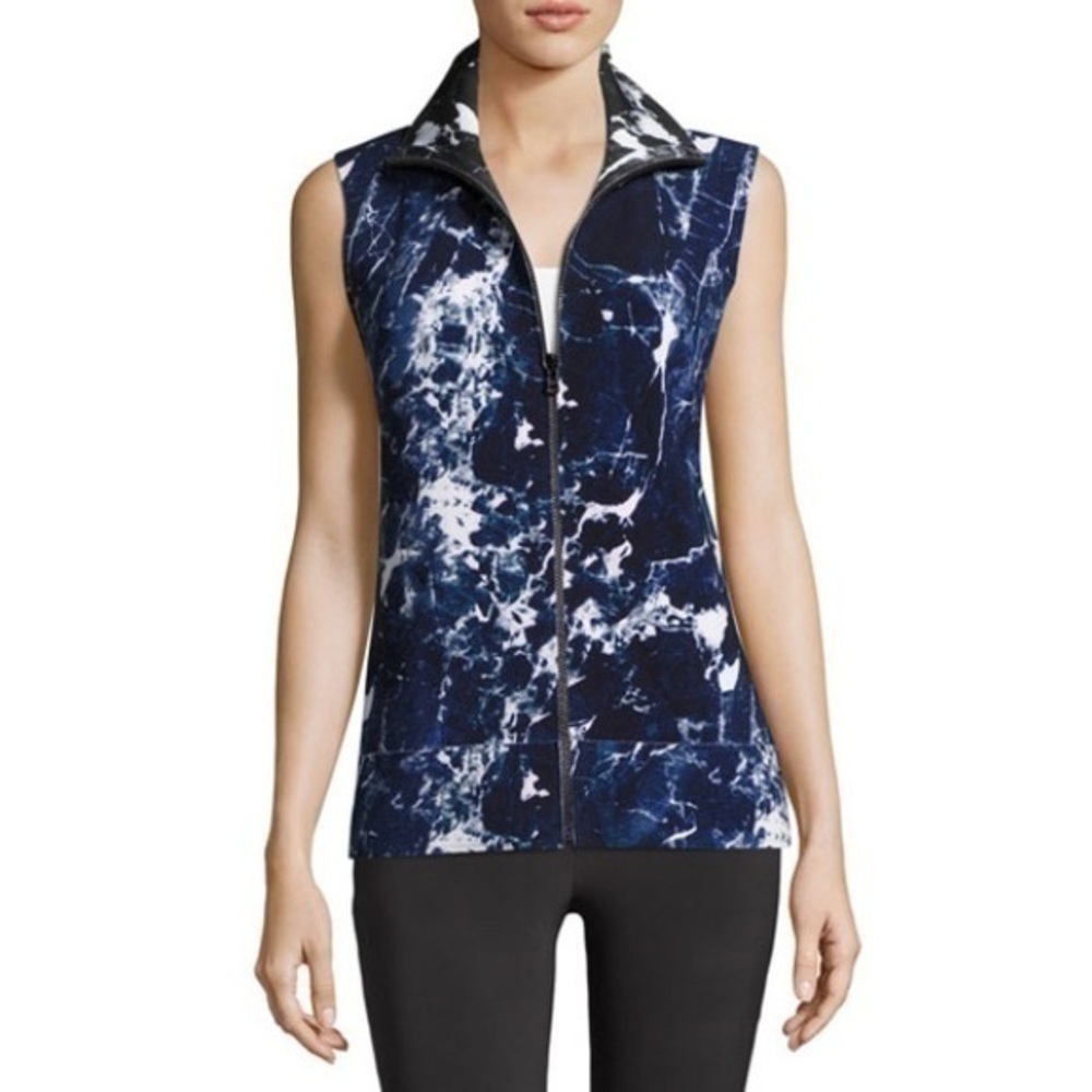 Norma Kamali Reversible Marble-Printed blue side and black side Turtle Vest XS